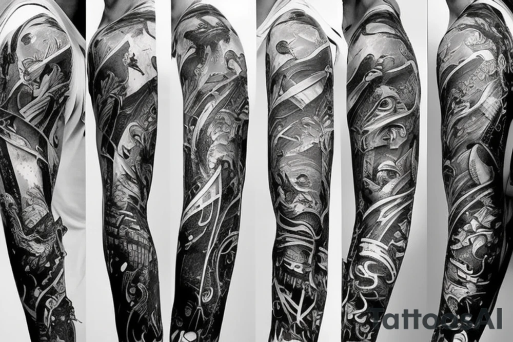 Full arm sleeve, evil god and mythology theme tattoo idea Full arm sleeve, evil god and mythology theme tattoo idea