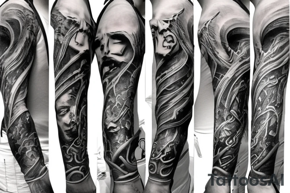 Full arm sleeve, evil god and mythology theme tattoo idea Full arm sleeve, evil god and mythology theme tattoo idea
