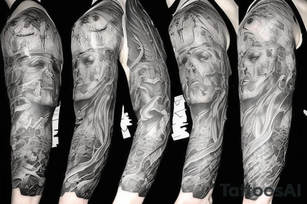 Full arm sleeve, evil god and mythology theme tattoo idea Full arm sleeve, evil god and mythology theme tattoo idea