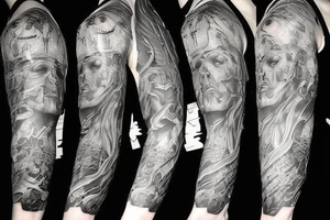 Full arm sleeve, evil god and mythology theme tattoo idea