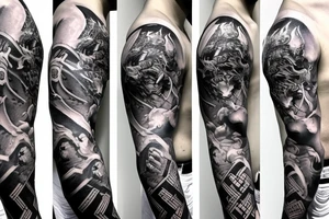 Full arm sleeve, evil god and mythology theme tattoo idea