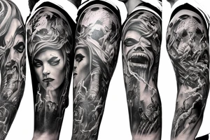Full arm sleeve, evil god and mythology. Dark symbolism tattoo idea