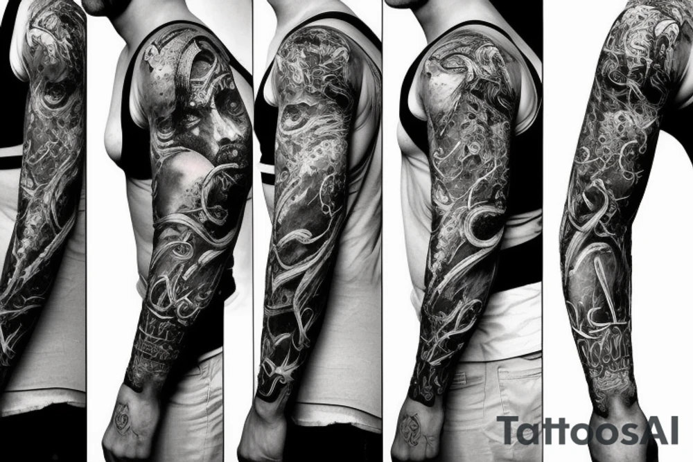 Full arm sleeve, evil god and mythology. Dark symbolism tattoo idea