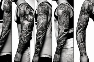 Full arm sleeve, evil god and mythology. Dark symbolism tattoo idea