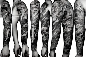 Full arm sleeve, evil god and mythology. Dark symbolism tattoo idea
