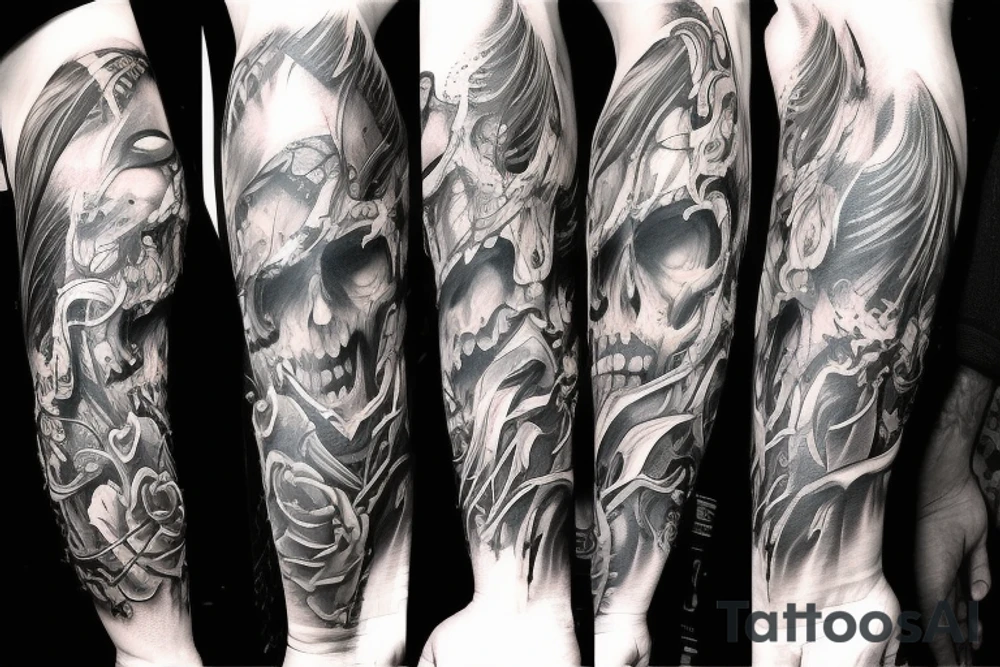 Full arm sleeve, evil devil and mythology. Dark symbolism tattoo idea
