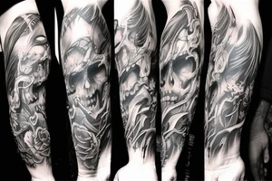 Full arm sleeve, evil devil and mythology. Dark symbolism tattoo idea