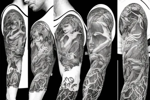 Full arm sleeve, evil devil and mythology. Dark symbolism tattoo idea