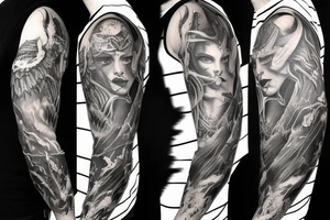 Full arm sleeve, evil devil and mythology. Dark symbolism tattoo idea