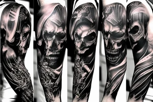 Full arm sleeve, evil devil and mythology. Dark symbolism tattoo idea