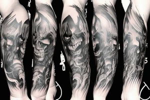 Full arm sleeve, evil devil and mythology. Dark symbolism tattoo idea