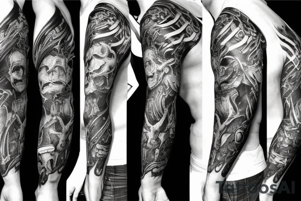 Full arm sleeve, evil devil and mythology. Dark symbolism tattoo idea