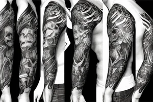 Full arm sleeve, evil devil and mythology. Dark symbolism tattoo idea