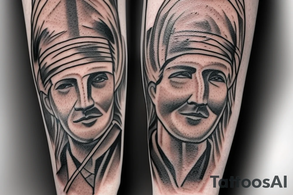 Design: A tall shepherd walking sideways with a crook. The shepherd should be wearing traditional shepherd's clothing, such as a long tunic and a hat. The crook should be made of wood or metal.
Style: The tattoo should be in a realistic style. The colors should be muted, such as browns, greens, and blues.
Size: The tattoo should be large enough to be detailed, but not so large that it is overwhelming.
Placement: The tattoo would look good on the back, shoulder, or chest. tattoo idea