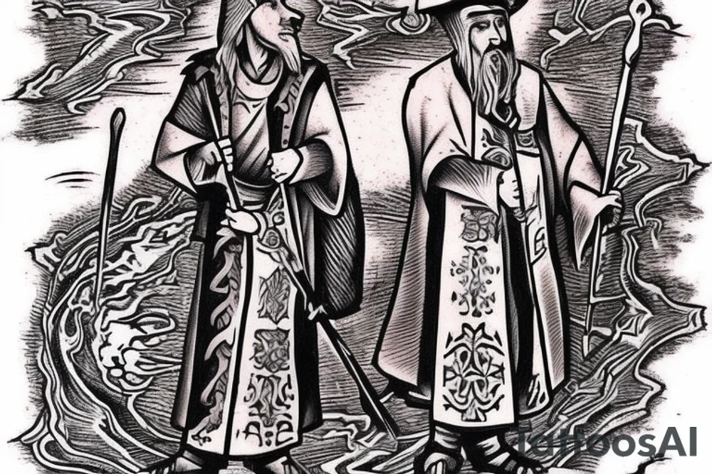 Design: A tall shepherd walking sideways with a crook. The shepherd should be wearing traditional shepherd's clothing, such as a long tunic and a hat. The crook should be made of wood or metal.
Style: The tattoo should be in a realistic style. The colors should be muted, such as browns, greens, and blues.
Size: The tattoo should be large enough to be detailed, but not so large that it is overwhelming.
Placement: The tattoo would look good on the back, shoulder, or chest. tattoo idea