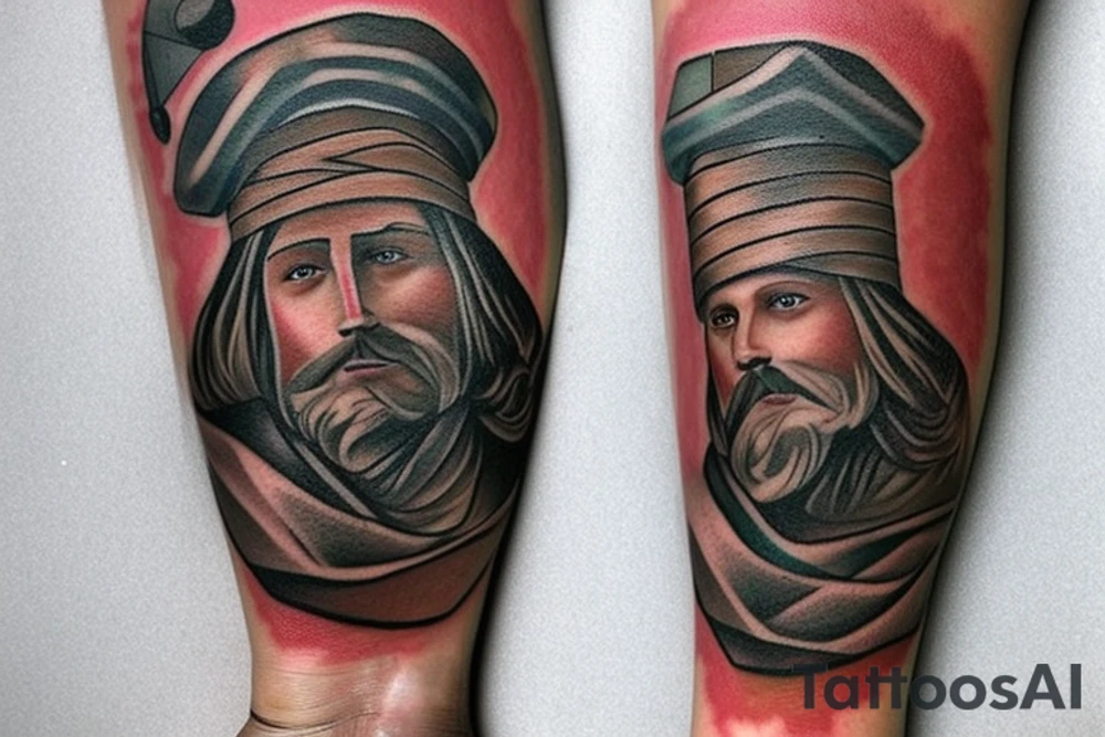 Design: A tall shepherd walking sideways with a crook. The shepherd should be wearing traditional shepherd's clothing, such as a long tunic and a hat. The crook should be made of wood or metal.
Style: The tattoo should be in a realistic style. The colors should be muted, such as browns, greens, and blues.
Size: The tattoo should be large enough to be detailed, but not so large that it is overwhelming.
Placement: The tattoo would look good on the back, shoulder, or chest. tattoo idea