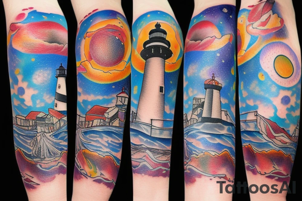 Light house in space tattoo idea