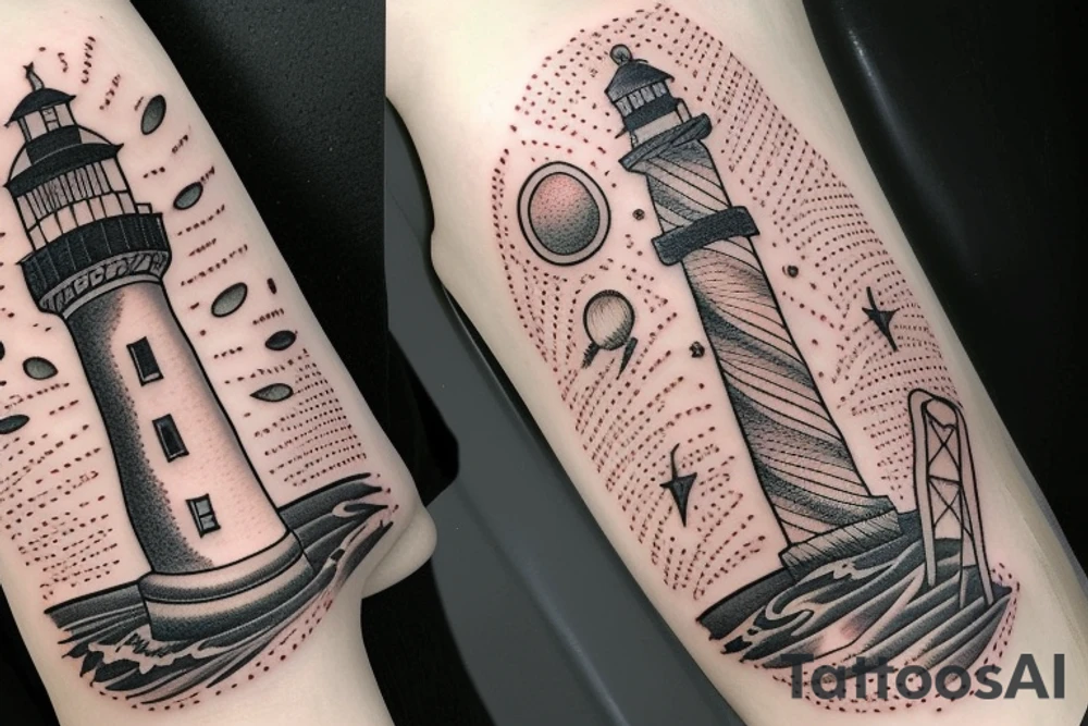 Light house in space tattoo idea