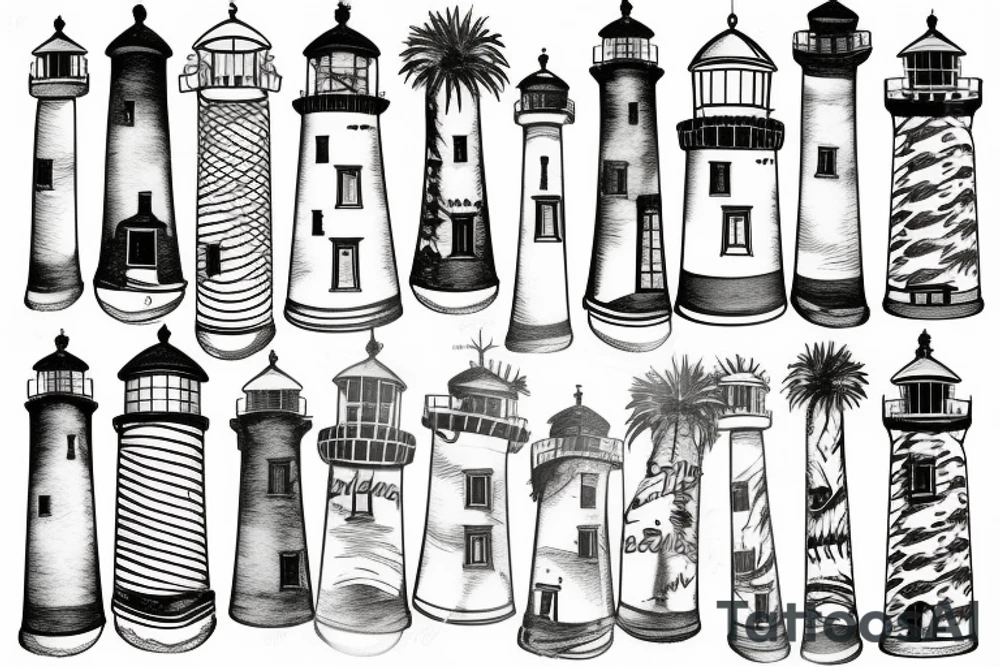 Light house with trees in space tattoo idea