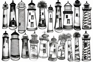 Light house with trees in space tattoo idea