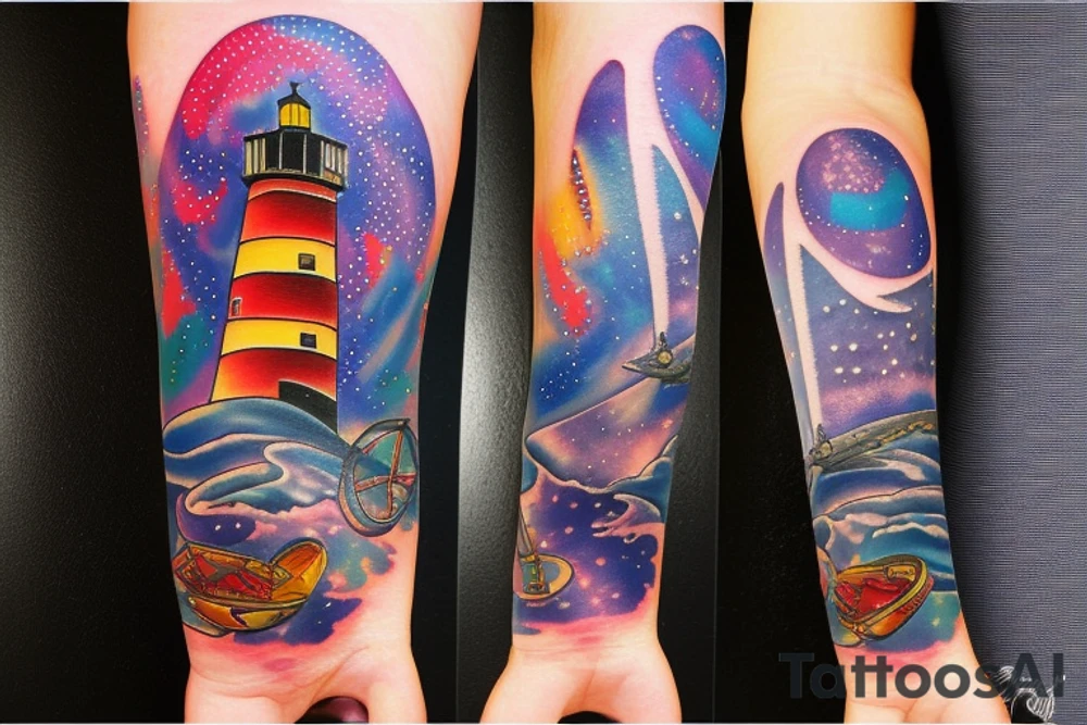 Light house in space tattoo idea