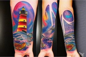 Light house in space tattoo idea