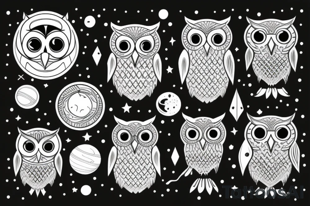 Owl in space tattoo idea