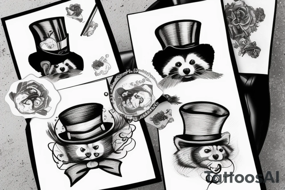 Red panda with a top hat tattoo idea