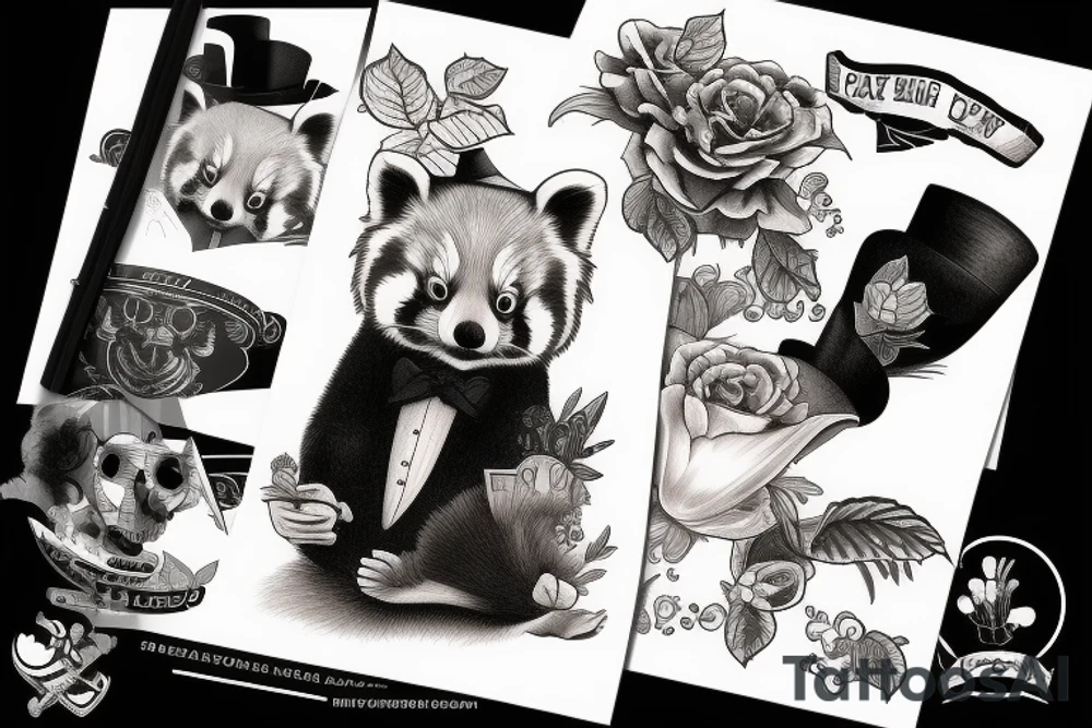 Red panda with a top hat tattoo idea