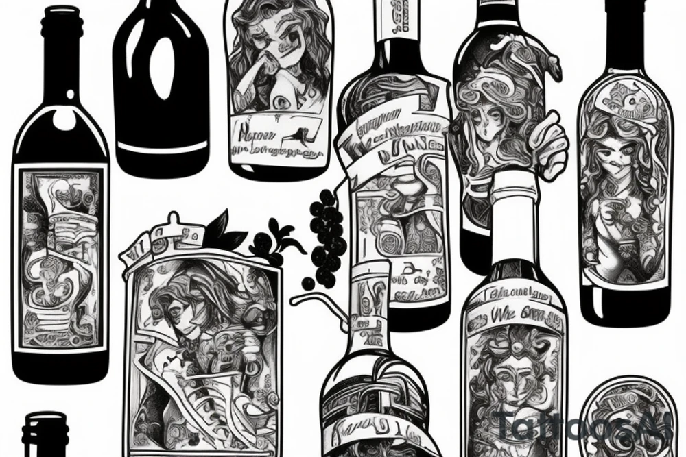 Bottle of wine tattoo idea