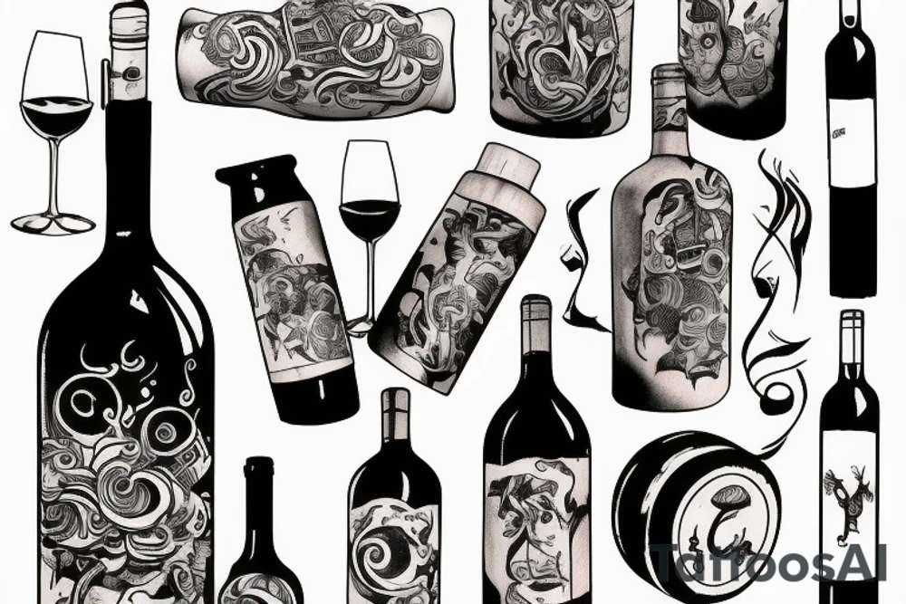 Bottle of wine tattoo idea