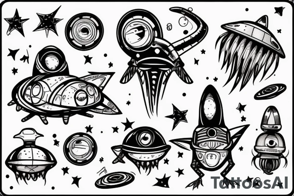 Spaceship with aliens tattoo idea
