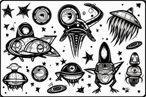 Spaceship with aliens tattoo idea