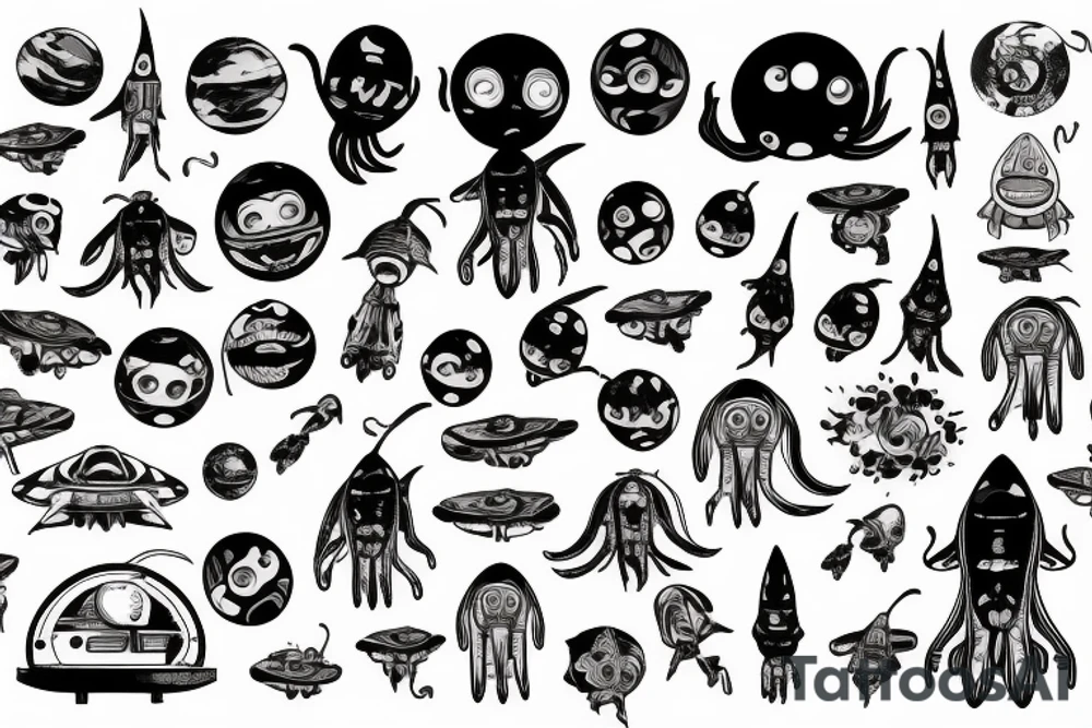 Spaceship with aliens tattoo idea