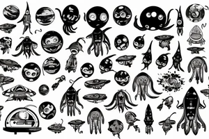 Spaceship with aliens tattoo idea
