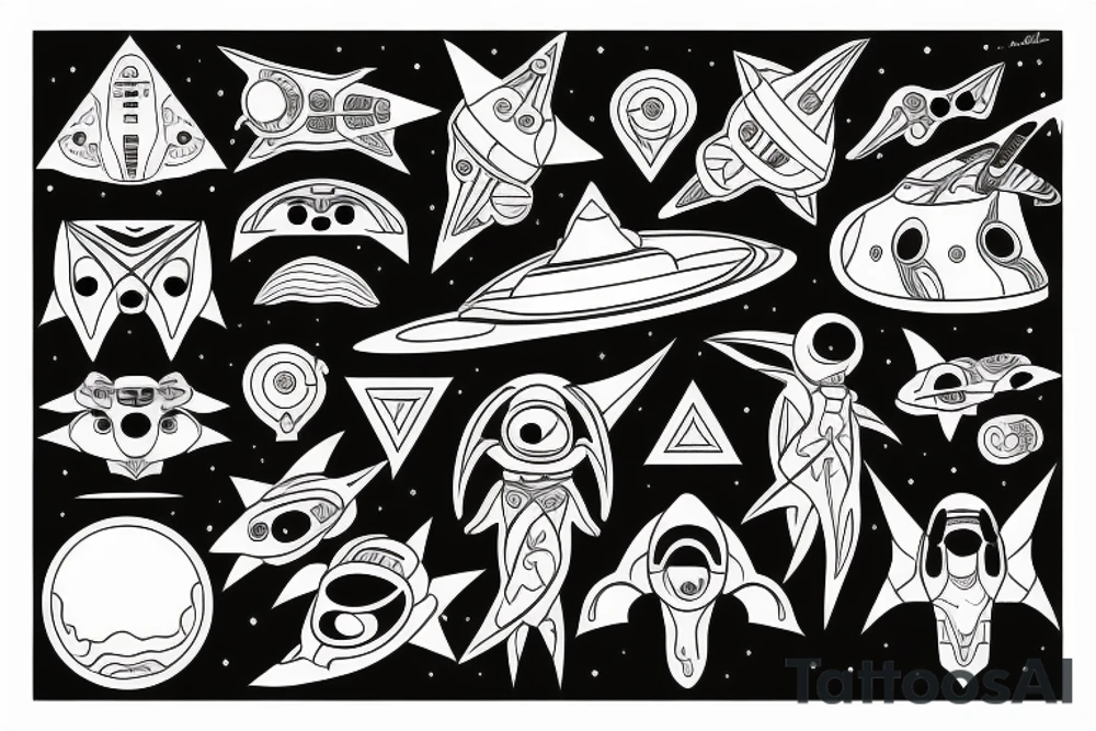 Spaceship with aliens tattoo idea