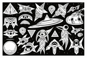 Spaceship with aliens tattoo idea