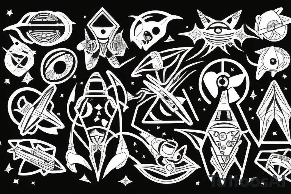 Spaceship with aliens tattoo idea