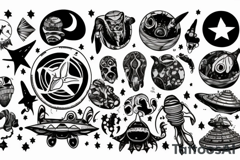 Spaceship with aliens tattoo idea