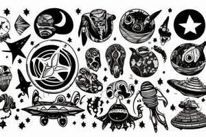 Spaceship with aliens tattoo idea