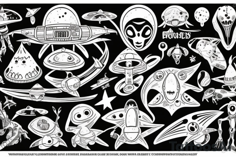 Spaceship with aliens tattoo idea