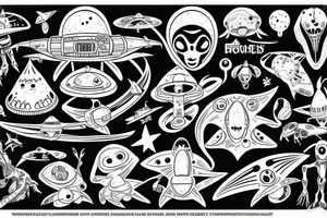 Spaceship with aliens tattoo idea