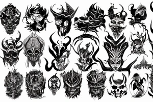 Demon god and dark symbolism arm sleeve tattoo men tattoo idea