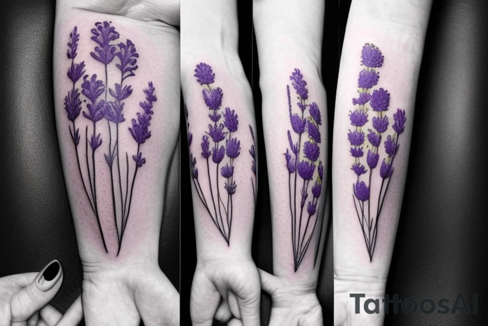 Lavender, poppy, willow, daisy bouquet tattoo idea