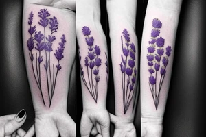 Lavender, poppy, willow, daisy bouquet tattoo idea