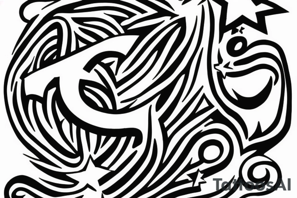 Piece symbol. Angel baby boy named Fiete. Infinity symbol. Stars tattoo idea