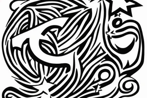 Piece symbol. Angel baby boy named Fiete. Infinity symbol. Stars tattoo idea
