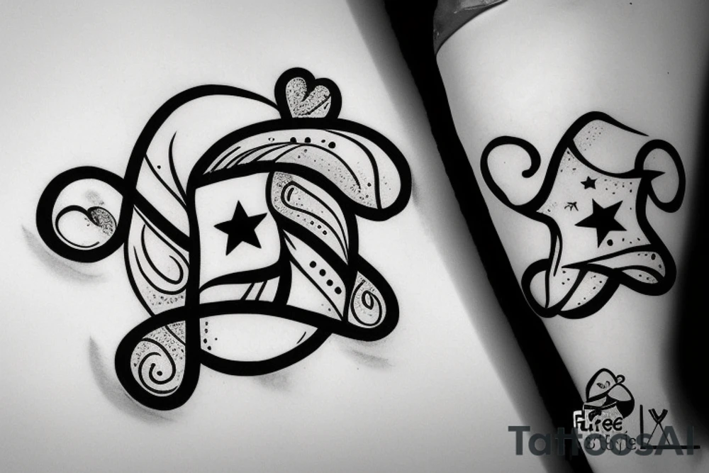Piece symbol. Angel baby boy named Fiete. Infinity symbol. Stars tattoo idea