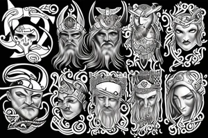 a timeless mix of Vikings and Greeks with imaginary decors tattoo idea