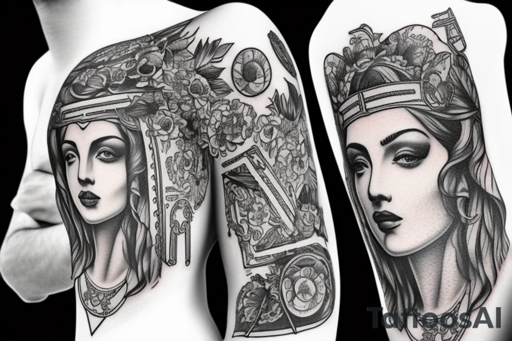 timeless Greeks with imaginary decors tattoo idea